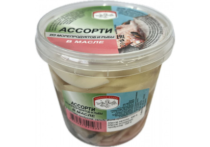 Ассорти из&nbsp;морепродуктов и&nbsp;рыбы (сельдь) в&nbsp;масле, 350г